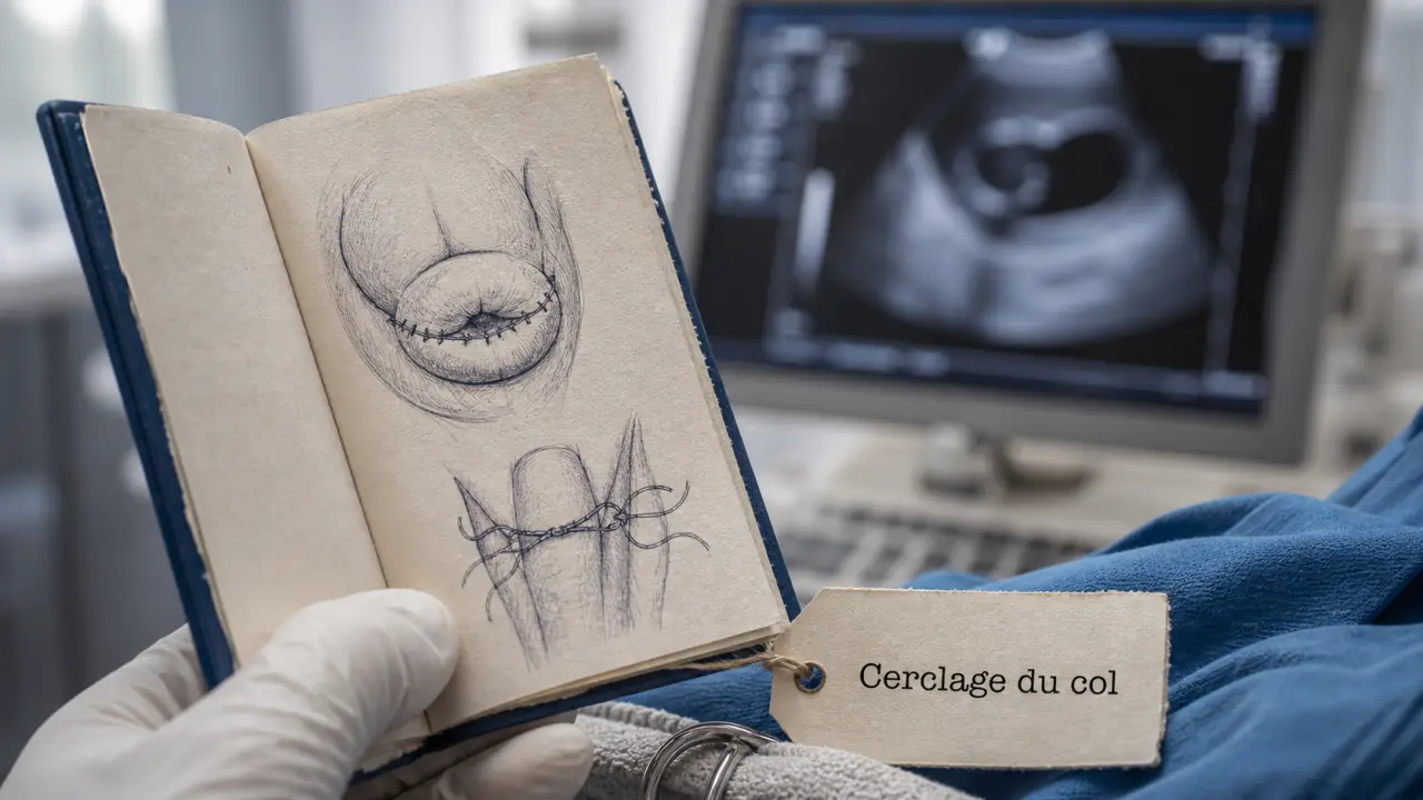 Cerclage grossesse : schéma du col et suture