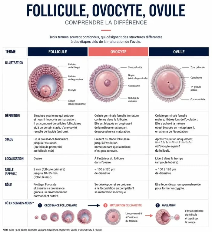 Différence entre follicule, ovocyte et ovule