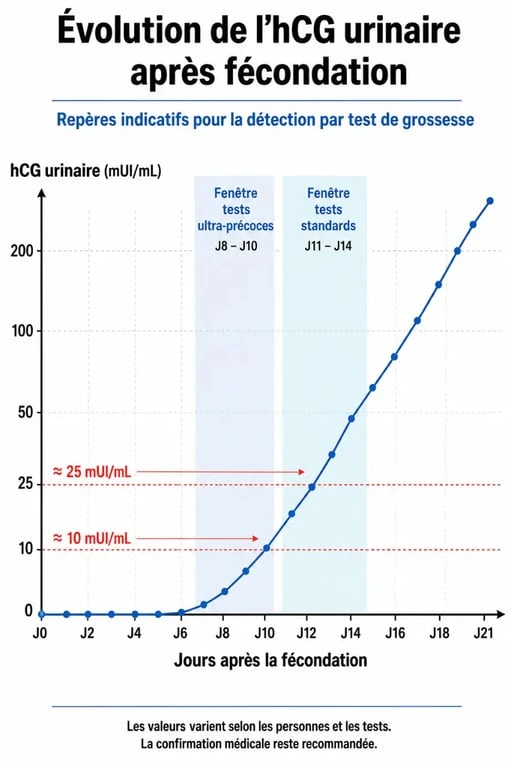 Infographie sur l'évolution du taux d'hCG pour comprendre quand faire un test de grossesse Clearblue