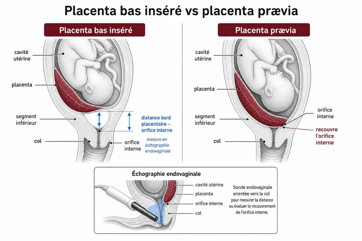 Placenta echographie : schéma d’un placenta bas inséré ou prævia près du col