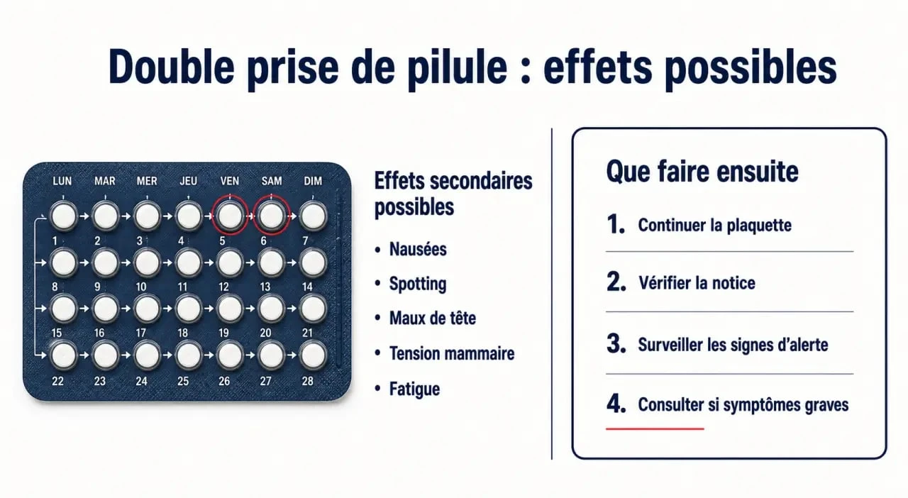 Prendre 2 pilules le même jour effet secondaire : visuel explicatif des symptômes possibles et de la conduite à tenir