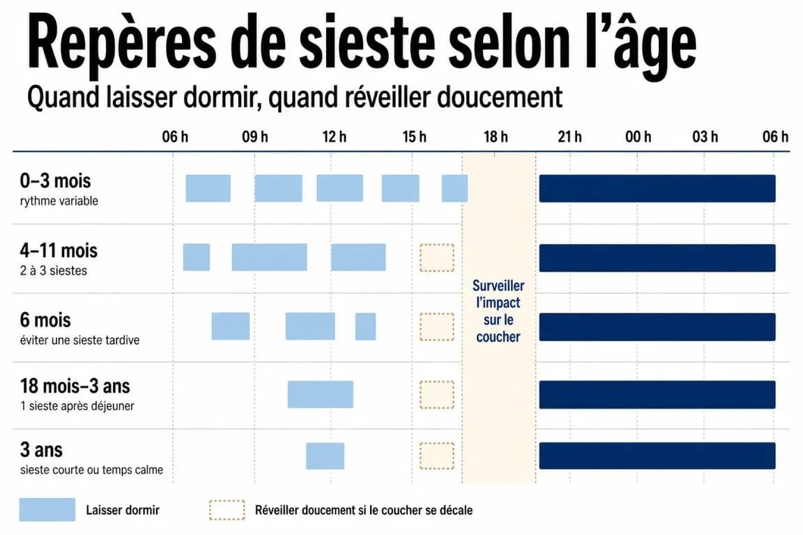 Faut il reveiller bebe sieste trop longue : repères visuels par âge pour savoir quand laisser dormir ou réveiller doucement