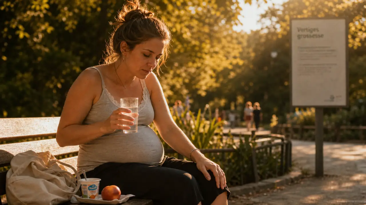Femme enceinte et vertige : assise, eau et collation au calme