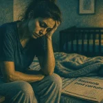 Insomnie post partum : mère épuisée au lit, nuit, sommeil perturbé