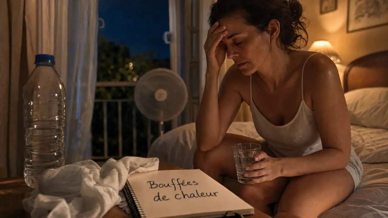 Femme avec nausée, vertige et fatigue, bouffée de chaleur, hormones ou grossesse