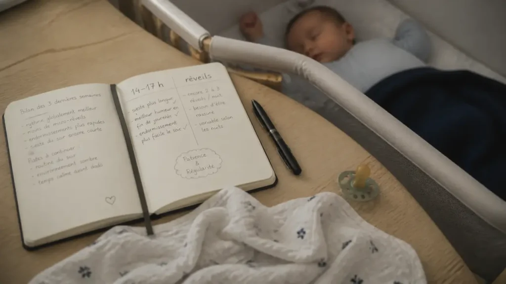 Temps sommeil bébé de 3 mois : 14 à 17 h, réveils normaux
