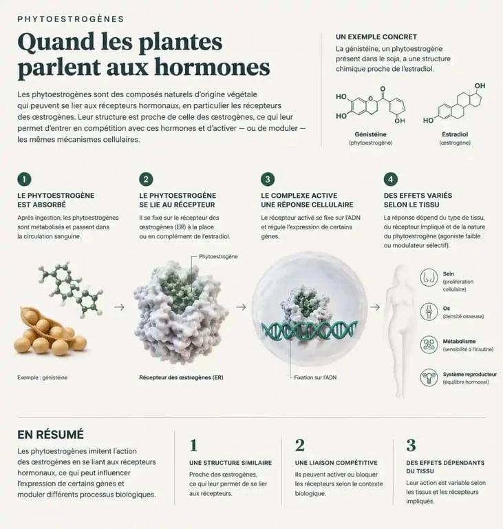 Schéma explicatif des phytoestrogènes et plantes pour la ménopause