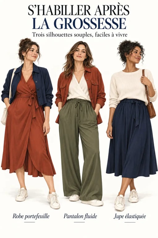 Après une grossesse, comment retrouver confiance en soi grâce à des tenues simples et flatteuses : trois looks confortables