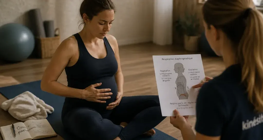 Gainage post partum : maman assise, respiration et périnée