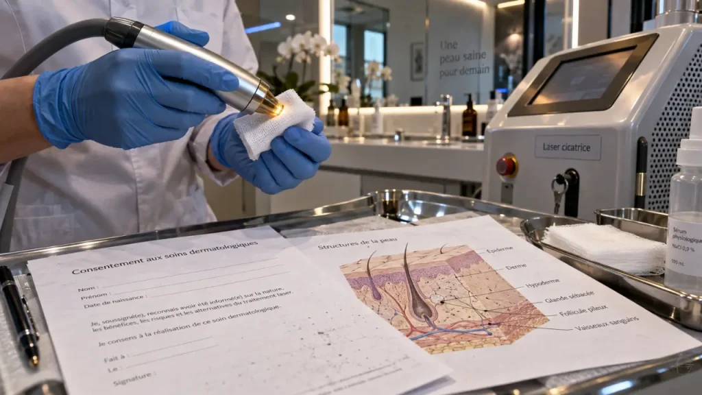 Laser cicatrice acné au CO2 fractionné en cabinet dermatologique