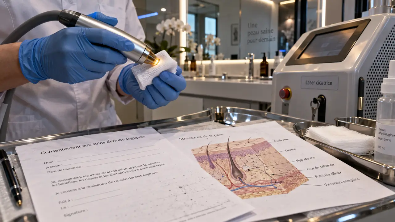 Laser cicatrice acné au CO2 fractionné en cabinet dermatologique