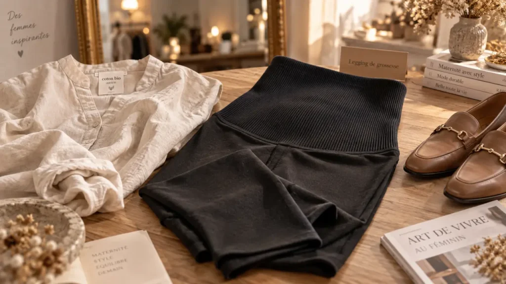 Legging grossesse : vue en studio, confort et maintien