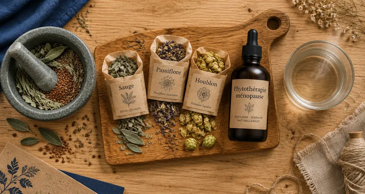 Plantes et ménopause : tisane à base de sauge, passiflore et houblon