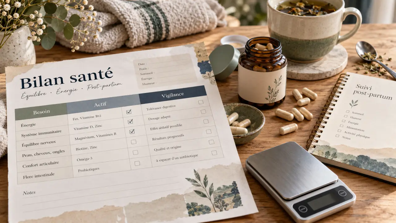 Complément alimentaire post partum pour cibler la fatigue, bilan et suivi.