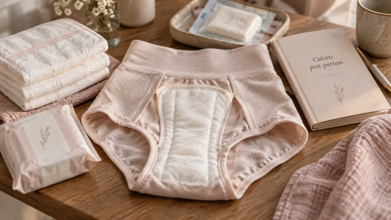 Culotte post partum à protection intégrée, coton doux et respirant