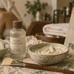 Soin peeling visage en cabinet, flacon d’acide et masque apaisant